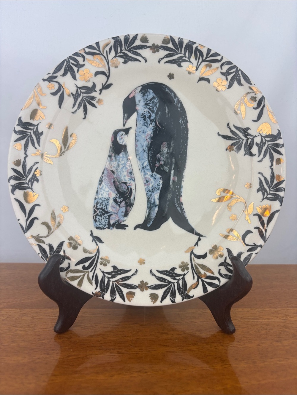 Anthropologie Illustration penguin arctic dessert plate by artist Josie shenoy